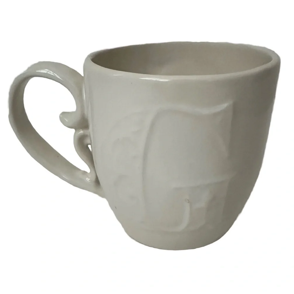 Pottery Barn A-Z Series Ivory Stoneware Coffee Mug Embossed Letter 